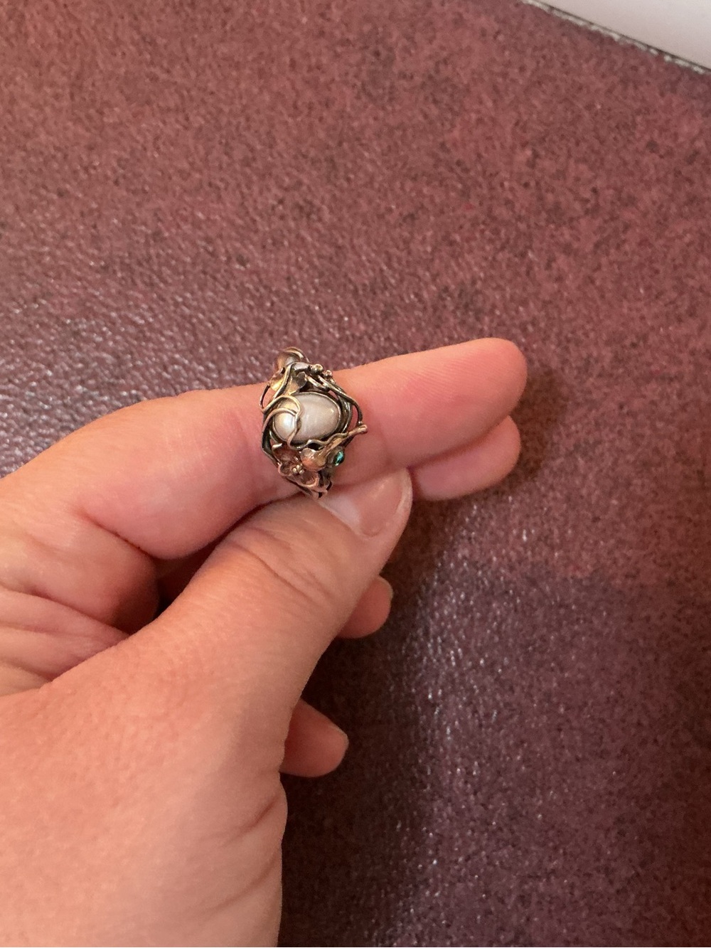 Handcrafted Silver-Tone Ring with mother of Pearl Accent